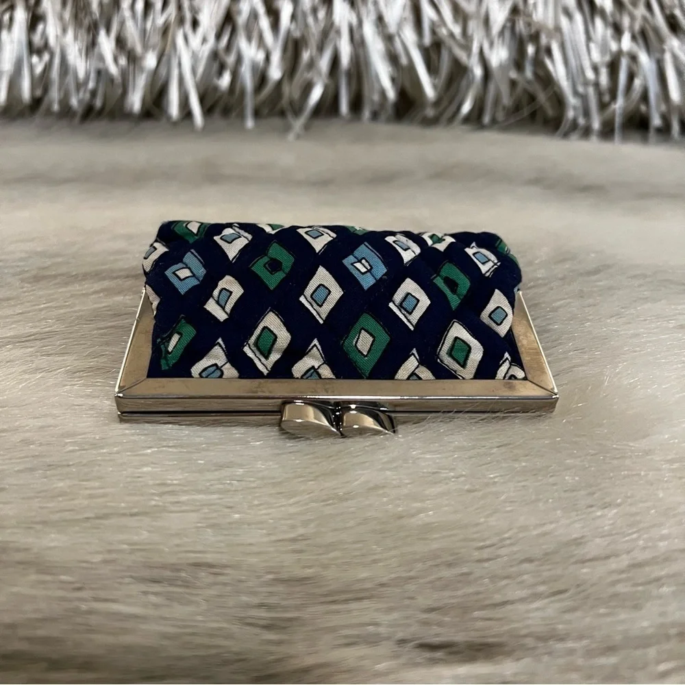 VERA BRADLEY Mediterranean Blue 2008 Kiss Lock Coin Purse Blue Green White Y2K